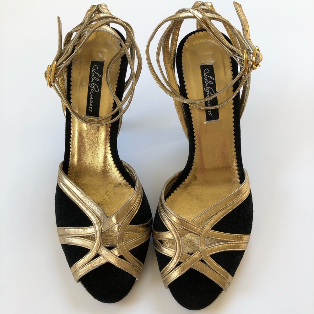 Lulu Guiness vintage inspire heels black gold 7